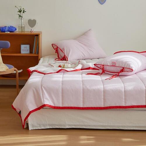 Maatila 夏用布団フルセット 枕カバー&敷パッド付 韓国人気 リボンケーキ スノーシアサッカー 両面 SS Q K