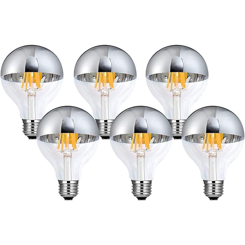 KY LEE メタル LEDシルバーボールランプ 8W フィラメントLED電球 省エネ 高演色 G80 110V 2700K電球色 E26口金 半分クローム 電球 6個入 G80