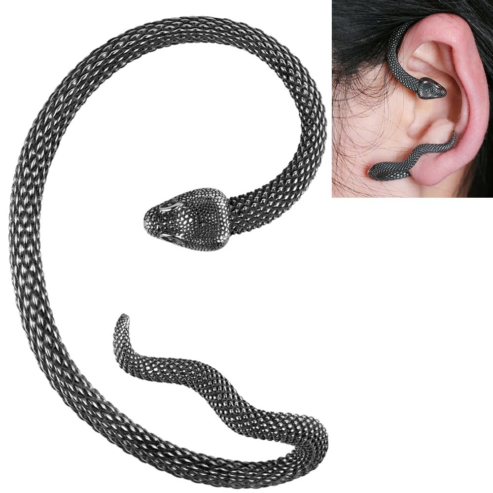 ビッグスネーク イヤーフック 1個販売 右耳用 左耳用 ステンレス 蛇 ヘビ スネイク リアル 巳年 イヤーカフ イヤリング 男性 女性 プレゼント 大きい 挟む 装着簡単 ew-00-00450xx