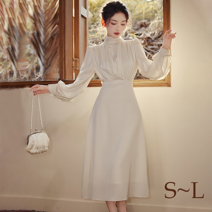 ドレス ロングドレス 袖あり 演奏会 ワンピース ピアノ発表会 ロング丈 結婚式 パーティードレス