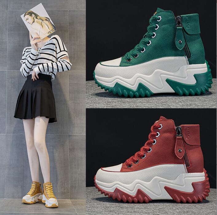 厚底スニーカー レースアップレディーススニーカー7cmヒール4色ハイカット背が高くなるレディースダッドスニーカー 可愛いアップシューズ21.5cm～25cm スポーツ 春秋 美脚 学生 通