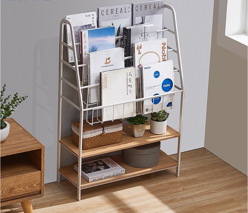 リビングルーム多機能鉄製本棚フロア多層収納ラックシンプルな白い寝室子供用絵本アルバムラック