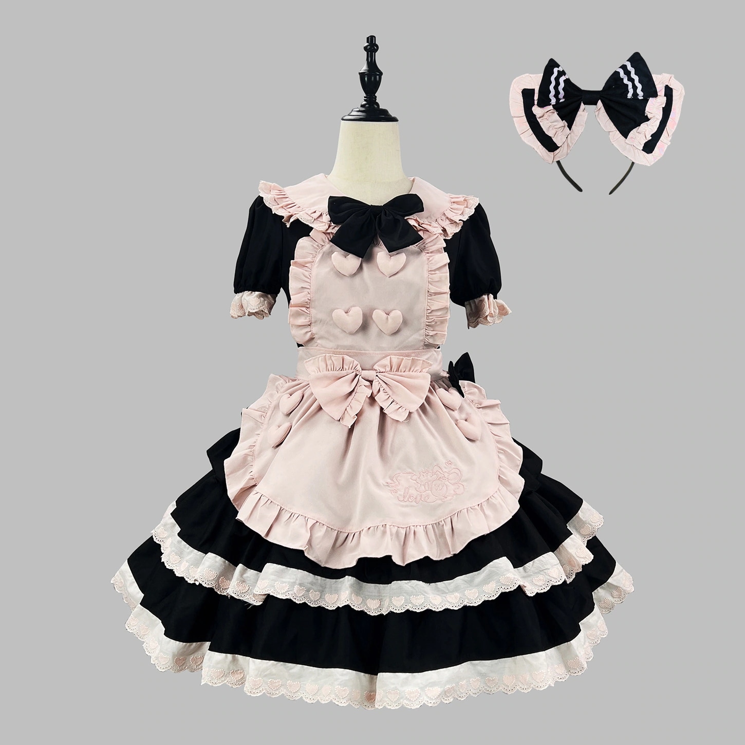 新着高貴な甘くてスパイシーな黒ピンクのメイド服スタイルのロリータかわいい甘い女の子ソフトガールOP家出プリンセススカート