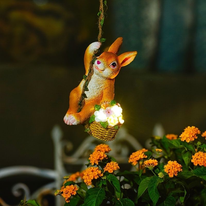 吊り下げ ソーラーライト オブジェ ガーデンオーナメント ぶら下がっているウサギ うさぎ ラビット 室内 屋外 屋内 インテリア 癒やしグッズ 可愛い 玄関 リビング ダイニング 装飾 オフィス 庭
