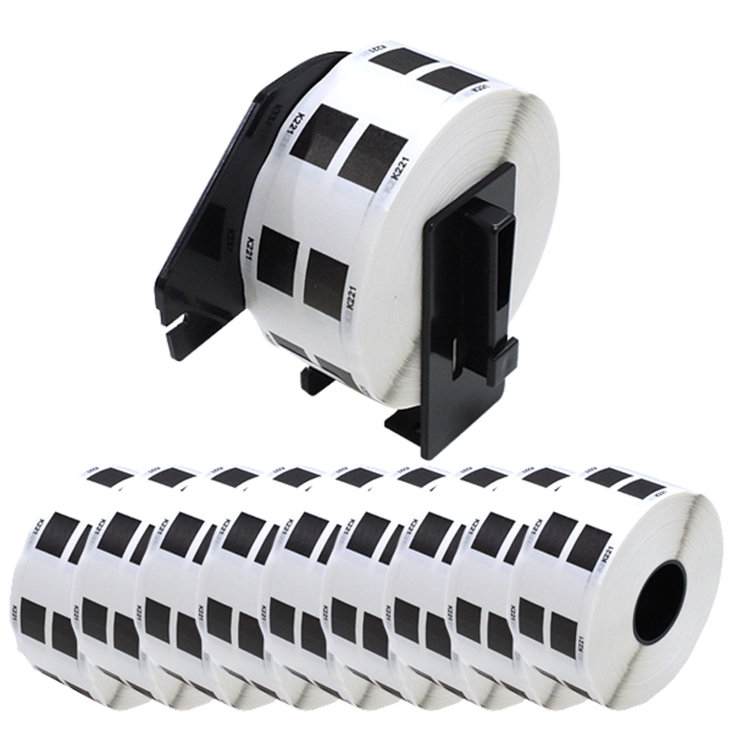 ブラザー用 ピータッチ DKプレカットラベル 感熱紙 DK-1221互換品 食品表示用 白 23mm×23mm 1000枚入り 10個+ホルダー