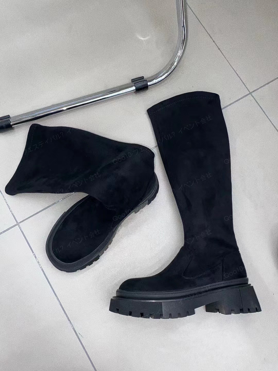 TTWTWベストスリーブストレッチナイトブーツ 磨き本革ラウンドトップ厚底ブーツ気質ニーハイブーツ-70