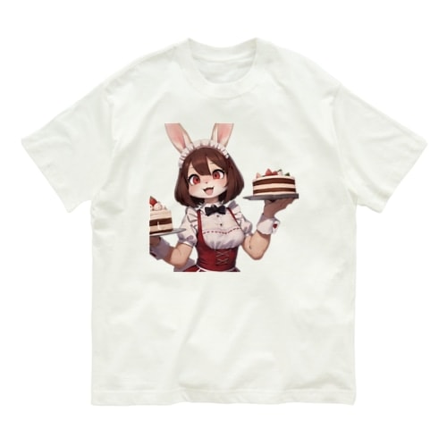 【文字入れ可能受注生産】ウサギの女の子　メイド　ケモナー　ダブルケーキ オーガニックコットンTシャツ