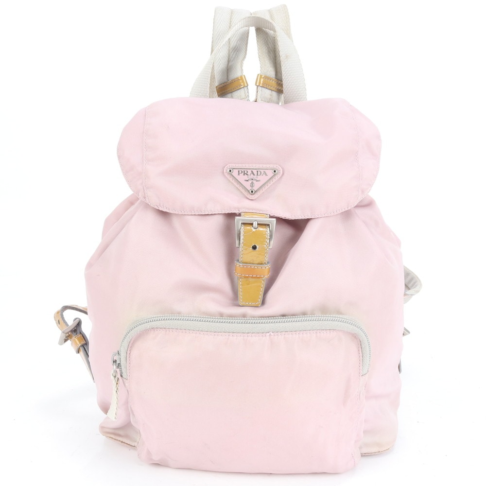 テスート ナイロン 三角ロゴ レザー×ナイロン リュックサック リュック バックパック ショルダー バッグ ピンク レディース ECE CN2-4 中古