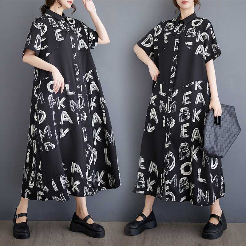 「ファットガール」 夏新品 柄ワンピース ドッキング ロング丈 体型カバー 大きいサイズ ゆったり レディース30%までに制限