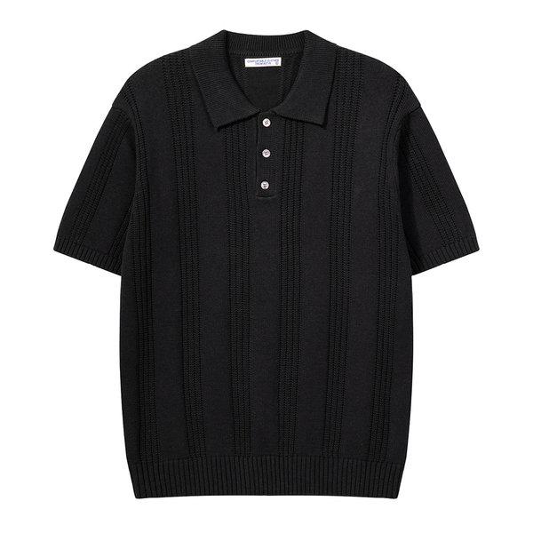 メンズシングルボタンカラーネック半袖ニット AS-KN-Q024-ブラック