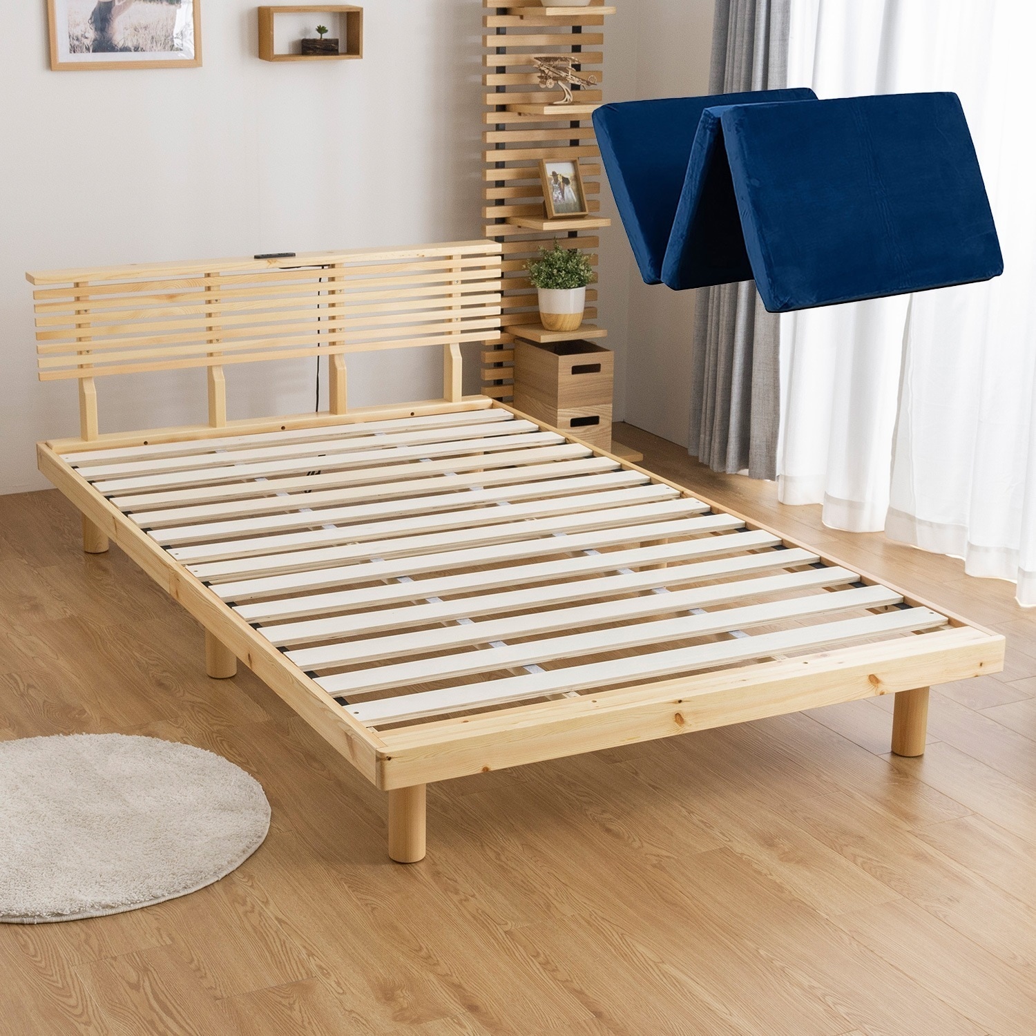 すのこベッド セミダブル ウレタンマットレスセット 天然パイン材