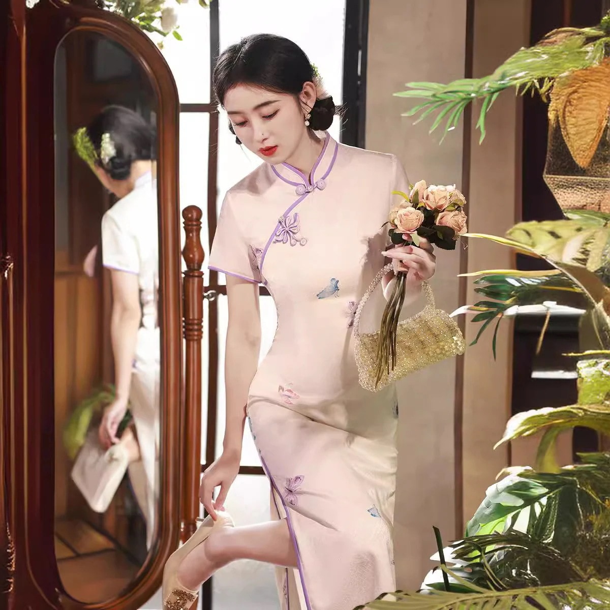 2024春夏改良チャイナドレスロングスリムフィットデイリーナショナルスタイル文学ドレス婦人服