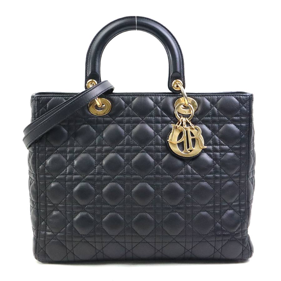 クリスチャンディオール Christian Dior ハンドバッグ ショルダーバッグ レディディオール レザー ブラック ゴールド レディース e60714a