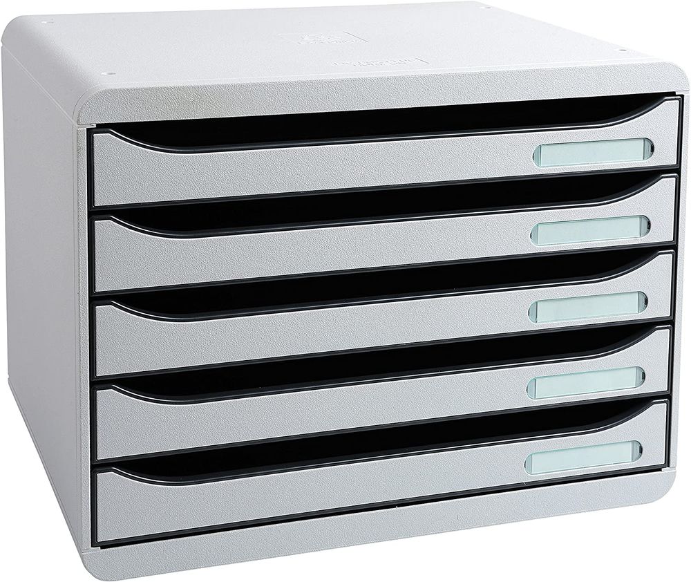 （まとめ買い）Exacompta エグザコンタ ビッグボックスプラス レターケース 横型 A4 5段引き出し ライトグレー 308740D [x3]