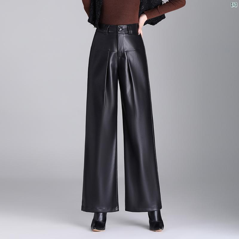 ソフトレザー パンツ レディースパンツ 秋冬 ストレート ワイド レッグ 大きいサイズ カジュアル