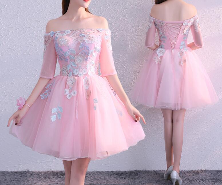 パーティードレス　オフショルダー　袖あり　ミニドレス　演出服　ワンピース　ステージ　キャバドレス　カラードレス