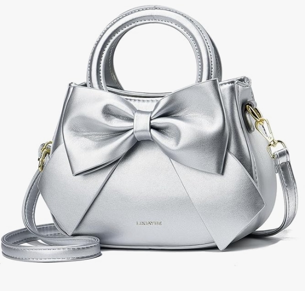 シルバーショルダーバッグ レディース 斜めがけ ハンドバッグ 小さめ 肩掛け リボン 仕切り 二層式 カバン 防水 可愛い ミニサイズ鞄