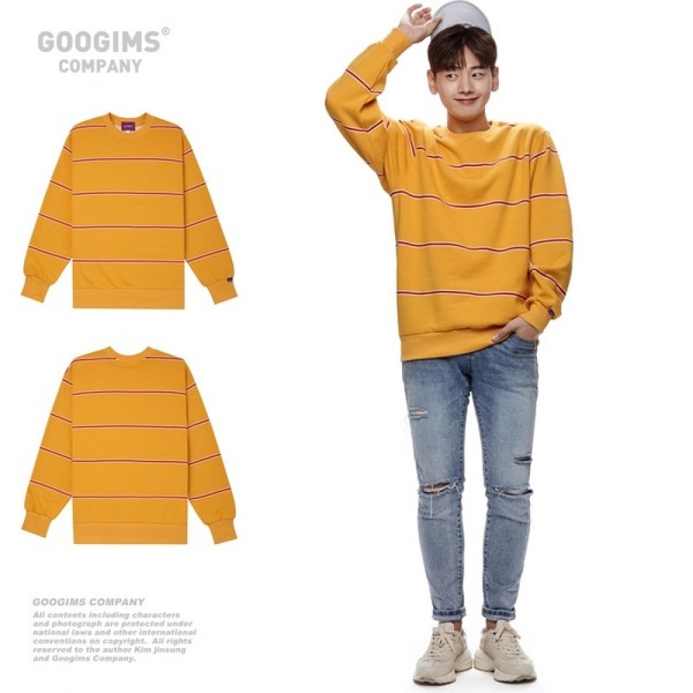 (グーギンズ) Gugims 1231_ストライプ起毛スウェットシャツ_オーバーフィット