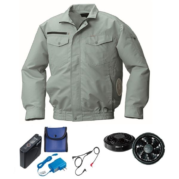 KU92030空調服 綿ポリ混紡 横ファン FAN2300B/長ケーブル/LISUPER1 緑 3L