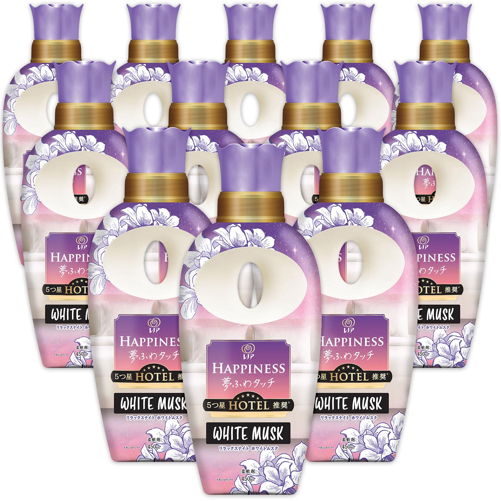 [ケース販売] レノア ハピネス 夢ふわタッチ 柔軟剤 リラックスナイト ホワイトムスク 本体 450mL×12本