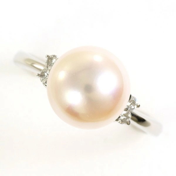 PT900 プラチナ リング 10.5号 パール(真珠) 約9mm ダイヤ 0.09 中古