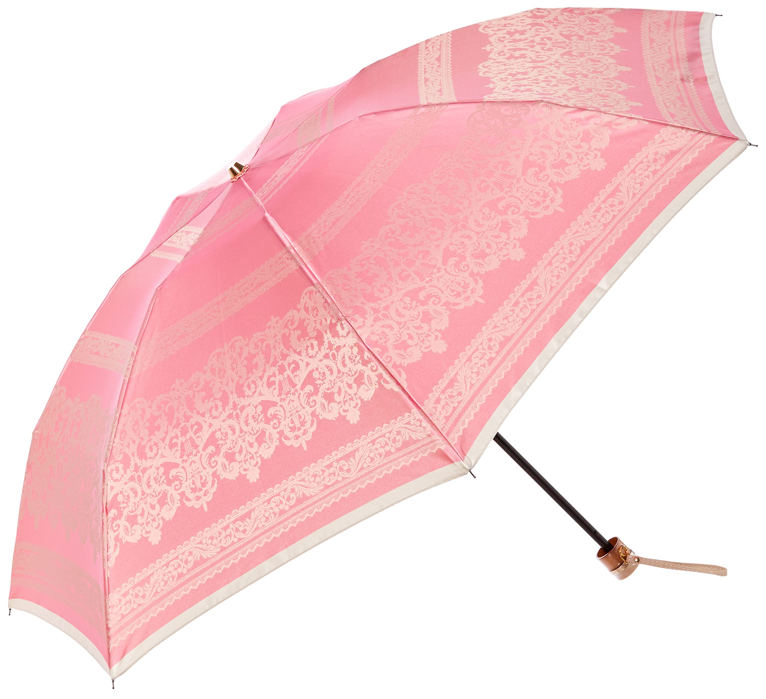 [ムーンバット] 折りたたみ傘 LANVIN COLLECTION (ランバンコレクション) 先染めジャガードレース柄 雨傘 おりたたみ傘 シンプル レース オシャレ かわいい レディース ローズピン