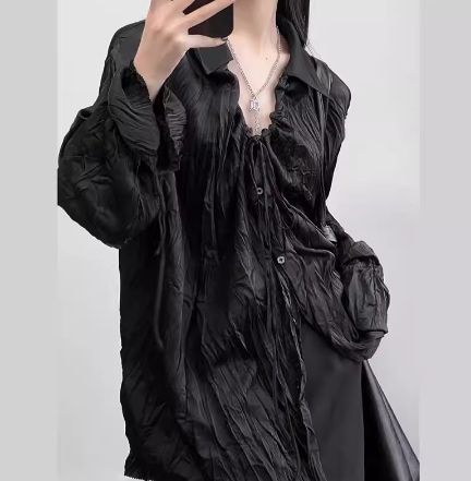 レディース トップス シャツ ブラウス 前開き 長袖 Vネック 襟付き ストレート ボタン サテン シアー 伸縮性 かわいい 大人可愛い きれいめ シンプル カジュアル 上品 おしゃれ かっこいい