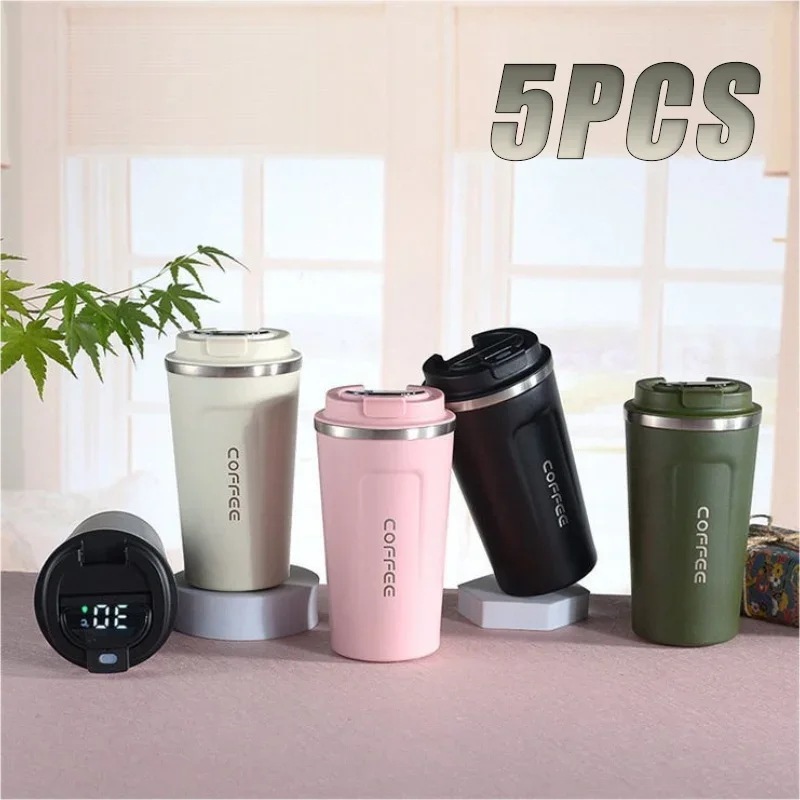納期21日:温度表示付きインテリジェントコーヒータンブラー,304ステンレス鋼,冷およびホット断熱マグ,ポータブル,旅行用,510ml