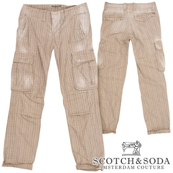 スコッチ&ソーダ スコッチアンドソーダ scotch&soda メンズ ストレート カーゴパンツ チェック ライトブラウン ズボン ボトムス カジュアル サーフ セレブ ストリート ヨーロピアン ヴィ