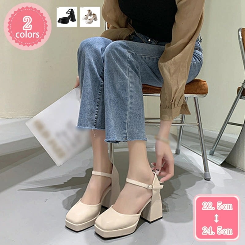 500円OFFクーポン 厚底 パンプス ストラップ 痛くない 歩きやすい 太ヒール 大きいサイズ レディース 秋 夏 春 結婚式 おしゃれ オフィス ハイヒール プラットフォーム アンクルストラップ