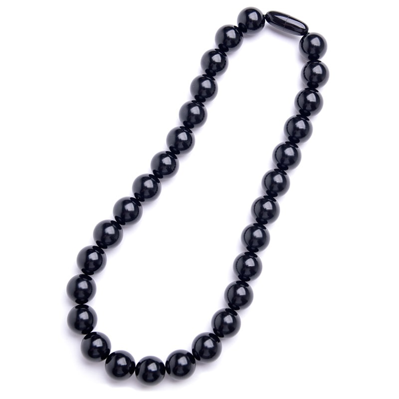 天然ジェットネックレス 14mm珠 日本製 水牛角クラスプ ブラックフォーマル 16インチ 17インチ 18インチ