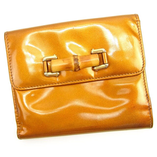 Wホック財布 バンブー ゴールド ブラウン 中古