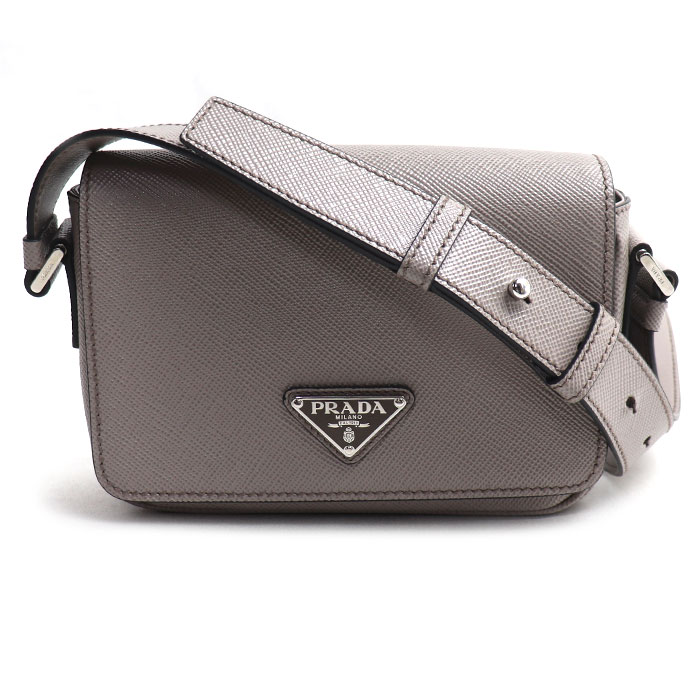 PRADA プラダ サフィアーノ トライアングルロゴ ショルダーバッグ グレー 2VD065 2FAD F0572 ICチップ レディース 中古 美品