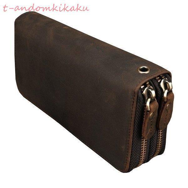 【本日限り激安SALE】ラウンドファスナー長財布本革メンズレザー財布小銭入れ付きチェーン付き財布4室セカンドバッグダブル収納室携帯収納カード24枚収納大容量紳士