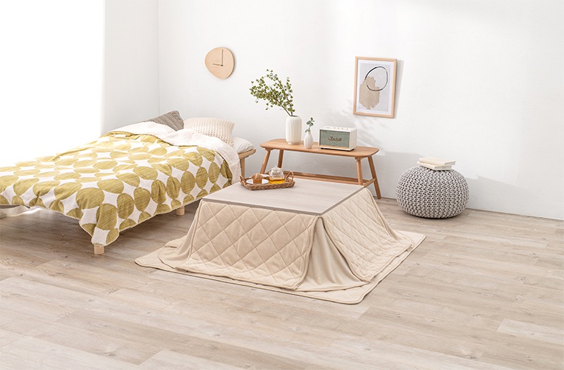 こたつセット 3点セット こたつ 75x75cm グレイッシュホワイト/アイボリー コタツ テーブル こたつ布団 リバーシブル 折れ脚 コタツ掛敷布団セット オールシーズン
