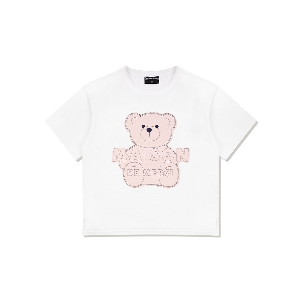 ファビュラスアーカイブ女性用ジェリーベアフレンズパッチクロップ T シャツホワイトピンク (FCC2TS433W)