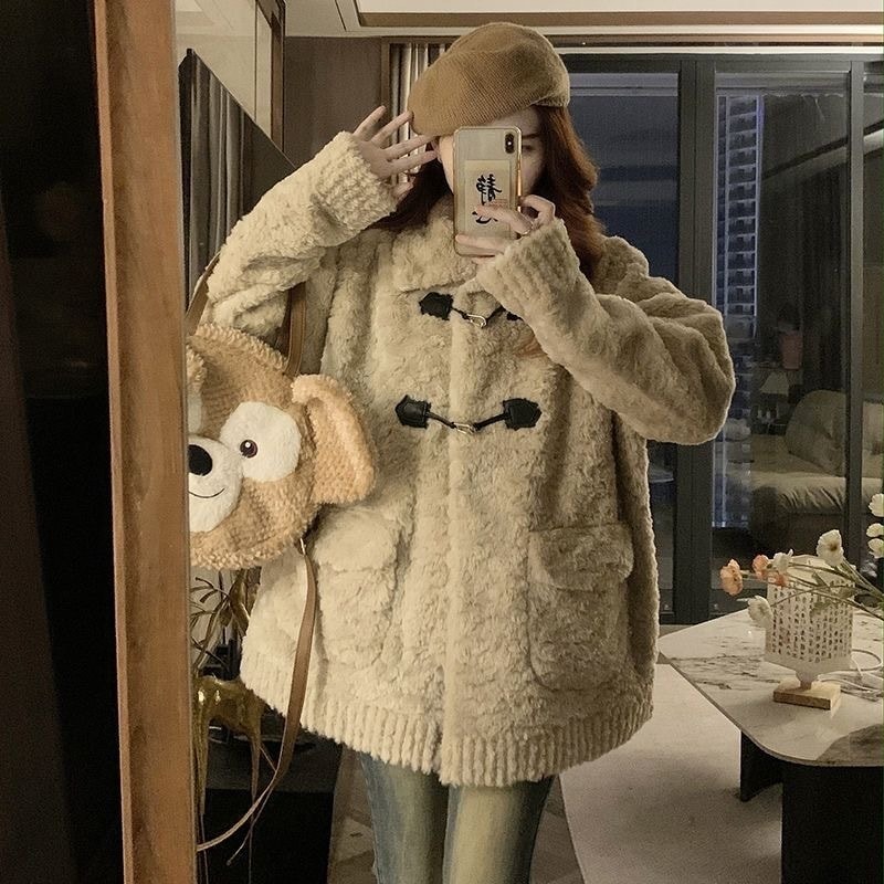 25新作ラム毛コート女性厚手保温毛皮コートエコ毛皮韓国版ゆったり着 人気アウター 韓国ファッション