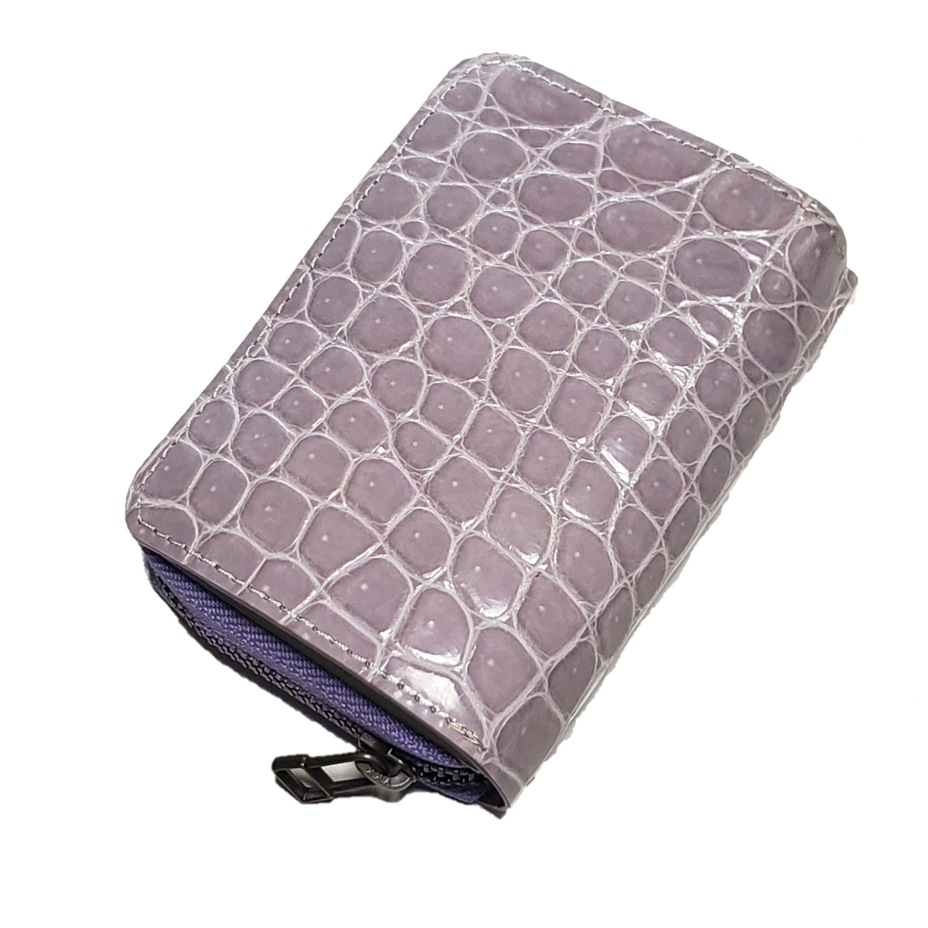 ワニ革 レディースメンズ 大容量のミニ財布 ペールラベンダー