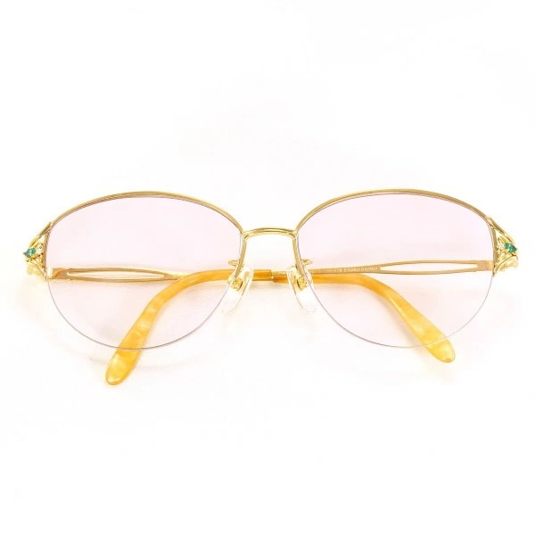 ガウディ K18YG メガネ 眼鏡 カラーレンズ度付き エメラルド ダイヤ 【中古】