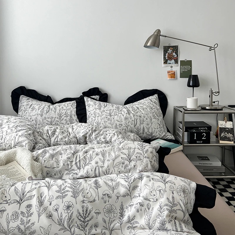 レース4点セット 洗いざらし綿寝具 掛け布団カバー 掛け布団カバー ベッド ドミトリー 3点セット 4,766円