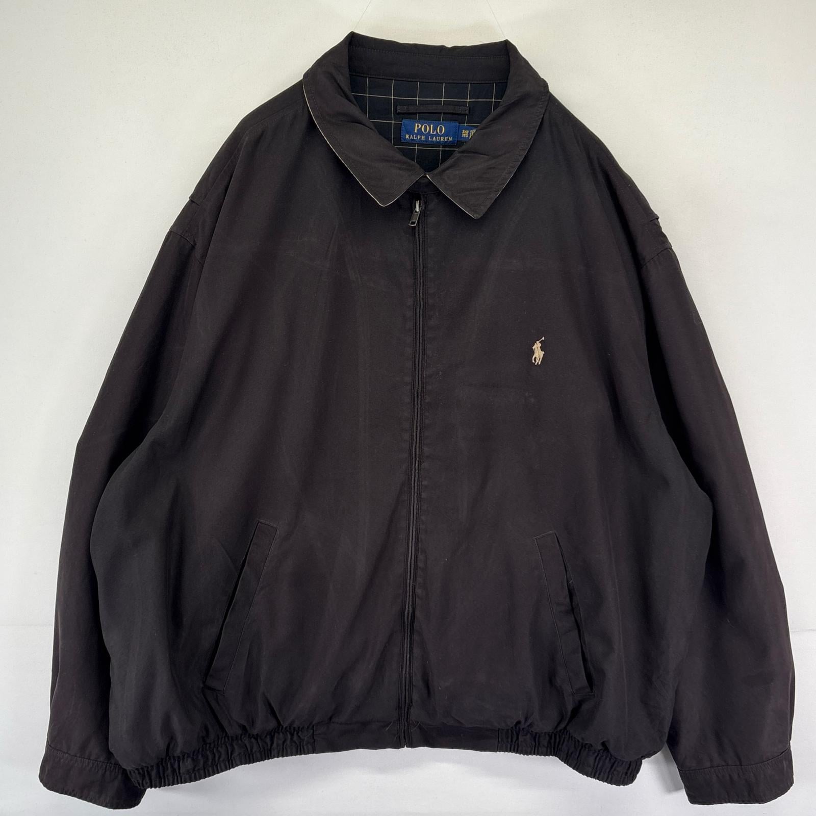 古着 ジャケット スウィングトップ ワンポイントロゴ フルジップ 3XL ブラック系 メンズ