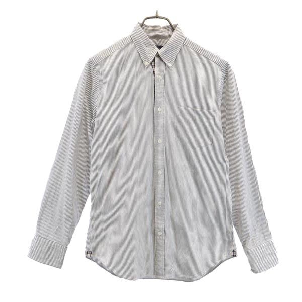 日本製 ストライプ柄 長袖 ボタンダウンシャツ 14.5 37 白×グレー メンズ