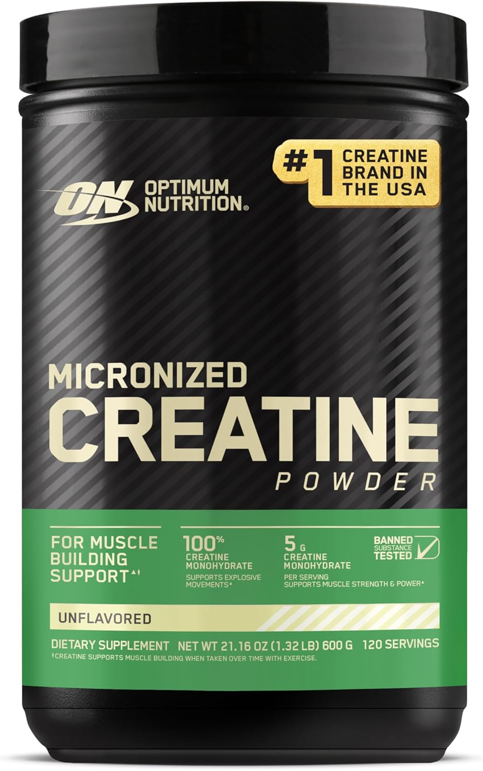 Optimum Nutrition Micronized Creatine Monohydrate Powder, Unflavored, 120 Servings, 600 Grams