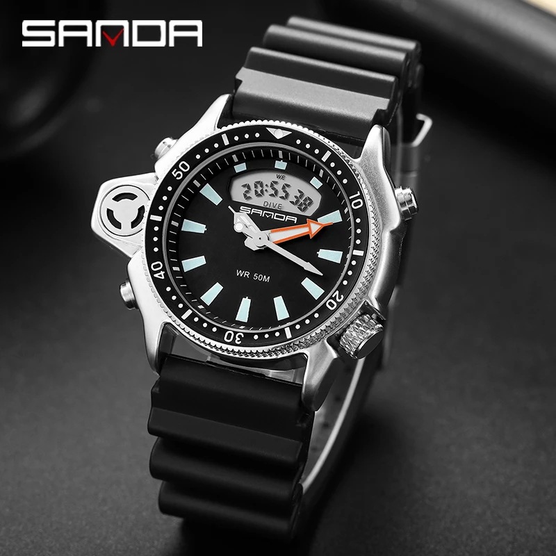 男性用デジタルスポーツウォッチ,LED,デュアルディスプレイ,防水,ミリタリー,アウトドア,ファッション - 1511