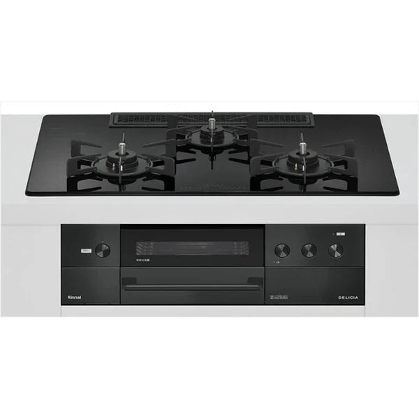 ビルトインガスコンロ プロパンガス用 両側強火タイプ 3口 75cm RHS72W38M11RCBW-LP ナイトブラック DELICIA