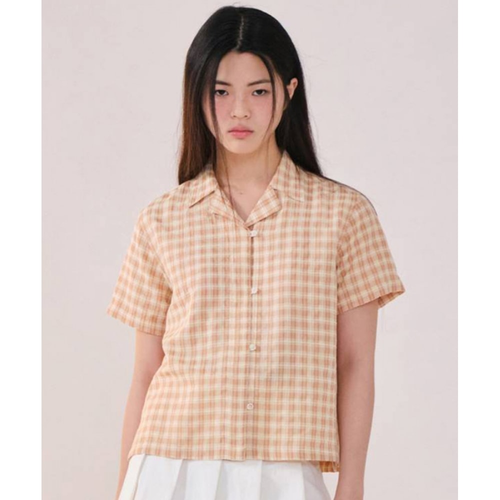 COVERNAT 女性用オープンカラーチェックハーフシャツサーモン 7,478円