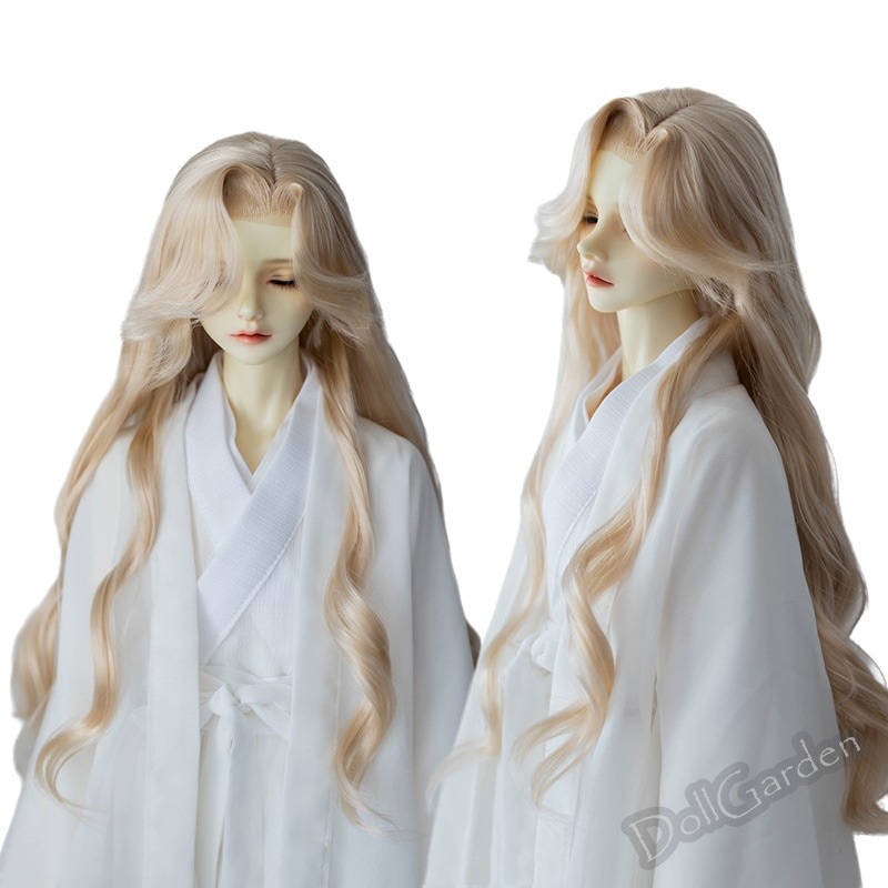 BJD 1/3 ドールウィッグ ゴールド ロング パーマ 手入れ ミルク糸 定型 SD/小顔SDサイズ球体関節人形用ウィッグ