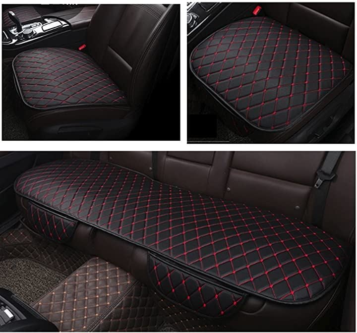 車用 前後座 3枚組 PUレザー カーシート カバー セット 簡単設置 前座席用2枚+後部座席用1枚 ブラックxレッド ライン色( ブラックxレッド（ライン色）)