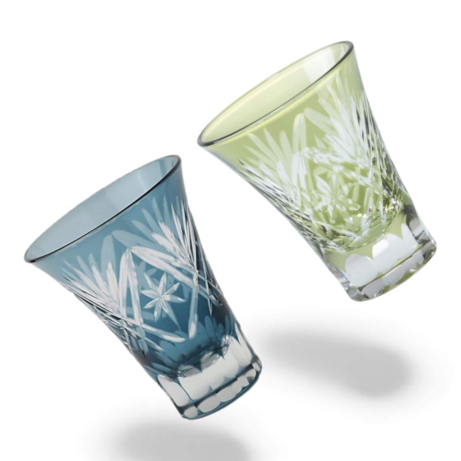 匠美風 ディナー ラグゼ 切子 ペア グラス カップ 冷酒 盃 径6.2×7.8cm 60cc 星扇 インクブルー & グリーン 煌雅 PNO.332487