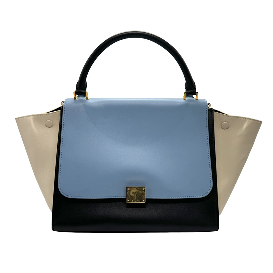 セリーヌ CELINE ハンドバッグ ショルダーバッグ トラペーズ レザー ブラック×ライトブルー×アイボリー レディース z1791